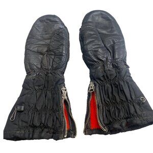 Vintage Black Leather Snowmobile Mittens Small